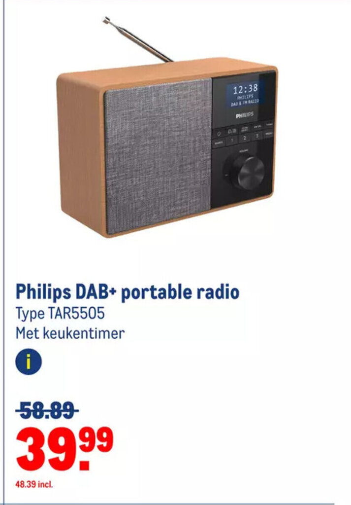 Philips DAB+ portable radio Type TAR5505 Met keukentimer aanbieding bij