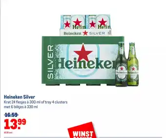 Makro Heineken Silver Krat 24 flesjes à 300 ml of tray 4 clusters met 6 blikjes à 330 ml aanbieding