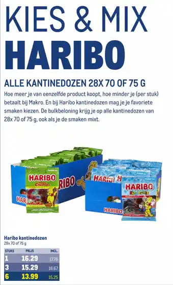 Makro Haribo kantinedozen 28x 70 of 75g aanbieding