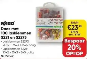 Toolstation Wago® doos met 100 lasklemmen s221 en s2273 aanbieding