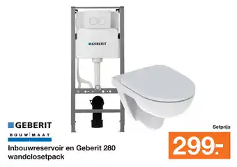 BOUWMAAT GEBERIT Inbouwreservoir en Geberit 280 wandclosetpack aanbieding