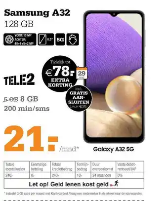 Telecombinatie Samsung a32 128 gb aanbieding