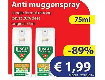 Die Grenze Anti muggenspray jungle formula strong bevat 20% deet original 75ml aanbieding