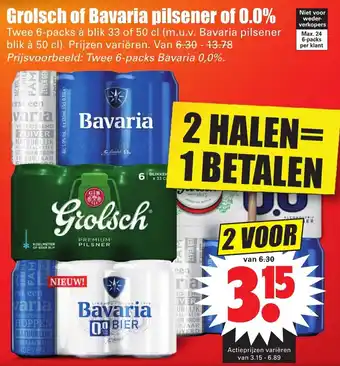 Dirk Grolsch of Bavaria pilsener of 0.0% 330/500ml aanbieding