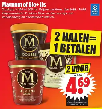 Dirk Magnum of Bio+ ijs 2*440/500ml aanbieding