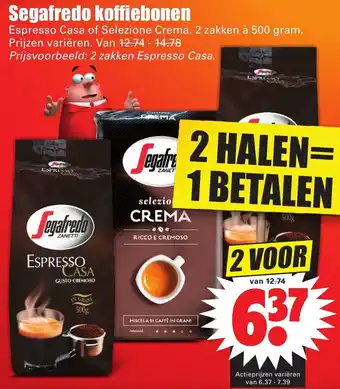 Dirk Segafredo Koffiebonen 2*500g aanbieding