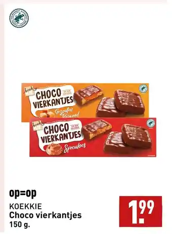 ALDI KOEKKIE Choco vierkantjes 150 g. aanbieding