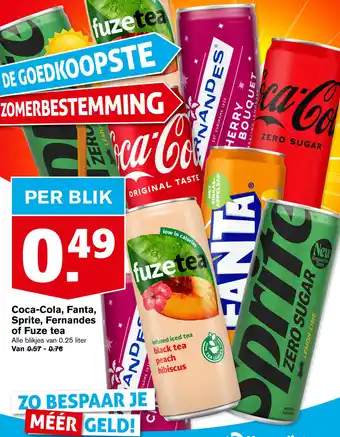 Hoogvliet Coca-cola, fanta, sprite, fernandes of fuze tea aanbieding