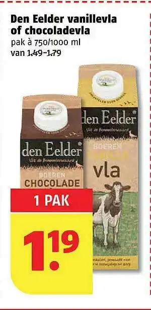 Poiesz Den eelder vanillevla of chocoladevla 750/1000 ml aanbieding