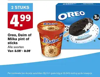 Hoogvliet Oreo, Daim of Milka pint of sticks aanbieding