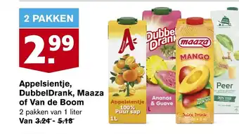 Hoogvliet Appelsientje, DubbelDrank, Maaza of Van de Boom aanbieding