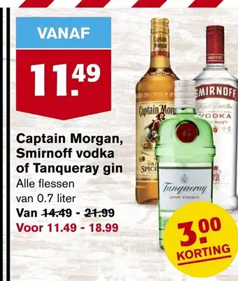 Hoogvliet Captain Morgan, Smirnoff vodka of Tanqueray gin aanbieding