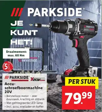 Lidl PARKSIDEⓇ Accu- schroefboormachine 20V aanbieding