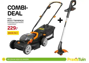 Praxis Combi Deal Worx Accu Twinpack : Graasmaaier + Grastrimmer aanbieding