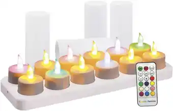 Bol.com Vulpes goods® led kaarsen oplaadbaar - 12 waxinelichtjes met flikkerende vlam & rgb kleuren - led theelichtjes - nep kaarsen aanbieding