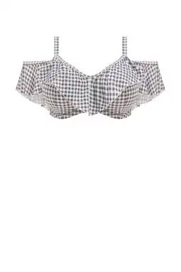 Wehkamp Elomi +size voorgevormde geruite beugel bikinitop checkmate met ruches grijs/wit aanbieding