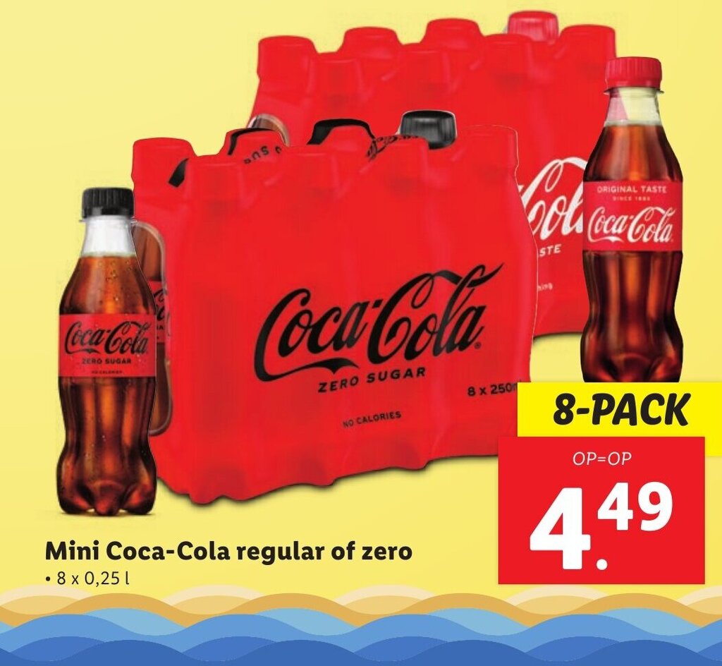 Mini CocaCola regular of zero 8PACK aanbieding bij Lidl