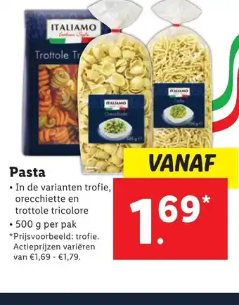 Lidl Pasta 500g aanbieding