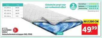 Lidl LIVARNO home Gelschuimmatrastopper GEL PRO  90x 200 cm aanbieding