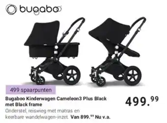 Van Asten BabySuperstore Bugaboo Kinderwagen Cameleon3 Plus Black met Black frame, Onderstel, reiswieg met matras en keerbare wandelwagen-inzet. aanbieding