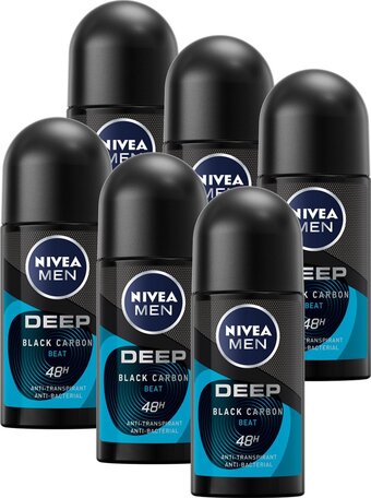 Bol.com Nivea men deep black carbon beat roll-on - anti-transpirant - voordeelverpakking 6 x 50 ml aanbieding