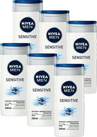 Bol.com Nivea men sensitive - douchegel - 6 x 250 ml - voordeelverpakking aanbieding
