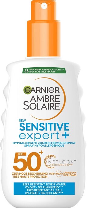 Bol.com Garnier ambre solaire sensitive expert zonnebrandspray spf 50+ - zonnebrand voor de gevoelige huid - 200 ml aanbieding