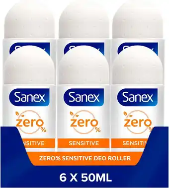Bol.com Sanex zero% sensitive deodorant roller 6 x 50ml - voordeelverpakking aanbieding