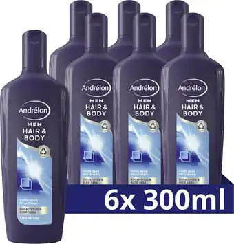 Bol.com Andrélon men hair & body shampoo - 6 x 300 ml - voordeelverpakking aanbieding