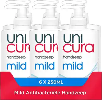 Bol.com Unicura mild antibacteriële vloeibare handzeep - 6 x 250 ml - voordeelverpakking aanbieding