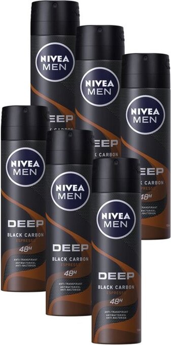 Bol.com Nivea men deep espresso deodorant spray - 6 x 150ml - anti-transpirant spray - voordeelverpakking aanbieding