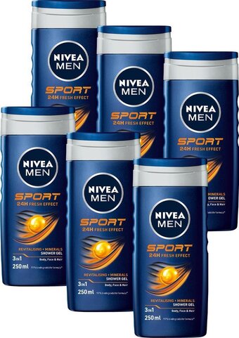 Bol.com Nivea men sport - douchegel - 6 x 250 ml - voordeelverpakking aanbieding