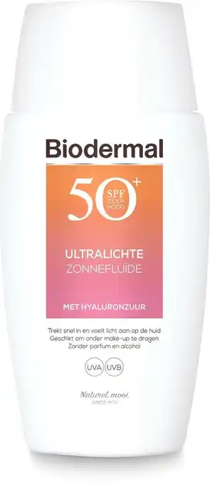 Bol.com Biodermal ultralichte zonnefluide - zonnebrand met spf50+ - met hyaluronzuur - zonnebrand gezicht aanbieding