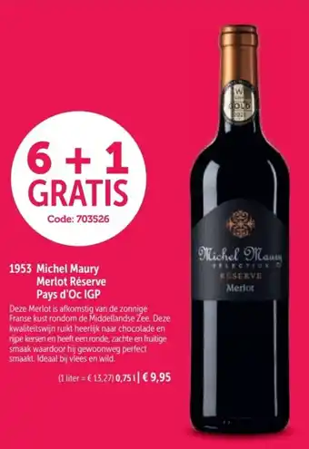 Bofrost Michel Maury Merlot Réserve Pays d'Oc IGP. 0,75 L aanbieding