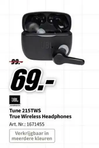 MediaMarkt Jbl tune 215tws true wireless headphones aanbieding