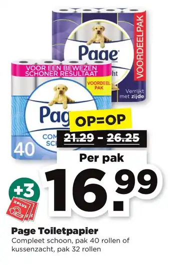 PLUS Page Toiletpapier Compleet schoon, pak 40 rollen of kussenzacht, pak 32 rollen aanbieding