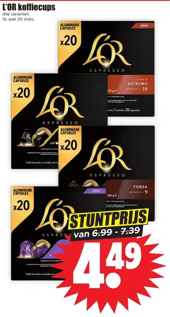 Dirk L'OR koffiecups Alle varianten. XL-pak 20 stuks. aanbieding