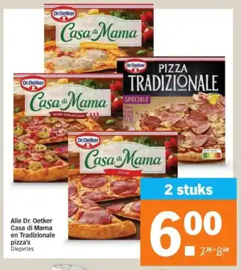 Albert Heijn Alle Dr. Oetker Casa di Mama en Tradizionale pizza's Diepvries aanbieding