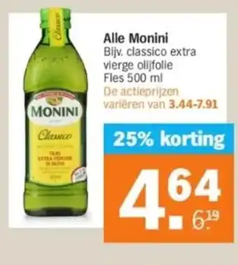 Albert Heijn Alle Monini Bijv. classico extra vierge olijfolie Fles 500 ml aanbieding