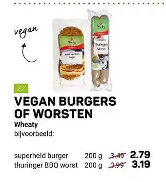 Ekoplaza Vegan burgers of worsten wheaty aanbieding