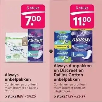 Etos Always enkelpakken combineer en profiteer! m.u.v. discreet en dailies cotton aanbieding