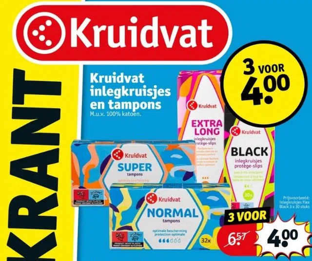 Kruidvat inlegkruisjes en tampons aanbieding bij Kruidvat