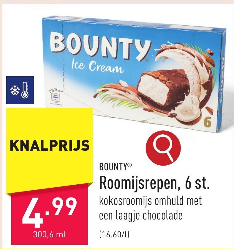 BOUNTYⓇ Roomijsrepen, 6 st. aanbieding bij ALDI