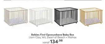 Baby & Tiener Bebies first opvouwbare baby box liam clay, wit, zwart of beach + matras aanbieding