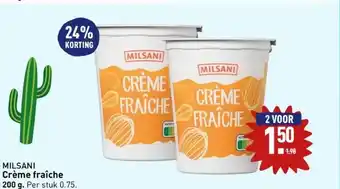 ALDI Milsani crème fraîche 200 g. per stuk 0.75. aanbieding