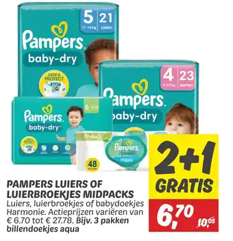 Dekamarkt Pampers luiers of luierbroekjes midpacks aanbieding