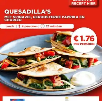 Vomar Voordeelmarkt QUESADILLA'S MET SPINAZIE, GEROOSTERDE PAPRIKA EN CHORIZO aanbieding