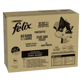 Zooplus Felix zo goed als het eruit ziet kattenvoer voordeelpakket 80 x 85 g - tonijn, zalm, kabeljauw, koolvis (80 x 85 g) aanbieding