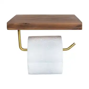 fonQ Quvio toiletrolhouder metaal met telefoon plank - donker hout + goud aanbieding