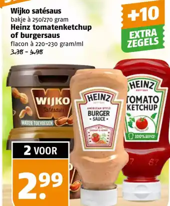 Poiesz Wijko satésaus bakje à 250/270 gram Heinz tomatenketchup of burgersaus aanbieding